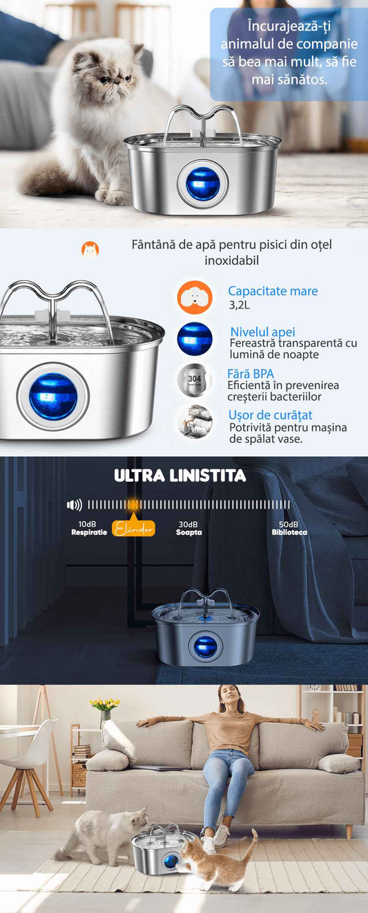 FOUNTAIN-TYPE AUTOMATIC FOR DOG AND CAT WITH PURIFICATION AND FILTRATION, 3.2L, MODEL WITH DOUBLE WATER