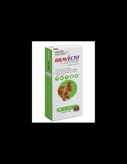Bravecto 500mg - Chewable Antiparasitic Tablets for Dogs (10-20kg)