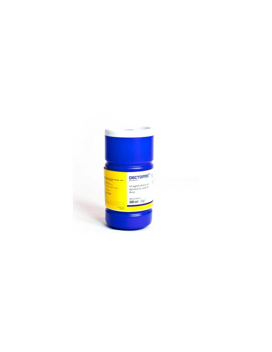 Dectomax Injectable 500ml bottle for effective parasite control in livestock.